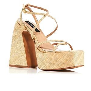 New Bloomingdale's Aqua Chanc Rafia Chunky Platform Strappy Dress Sandal